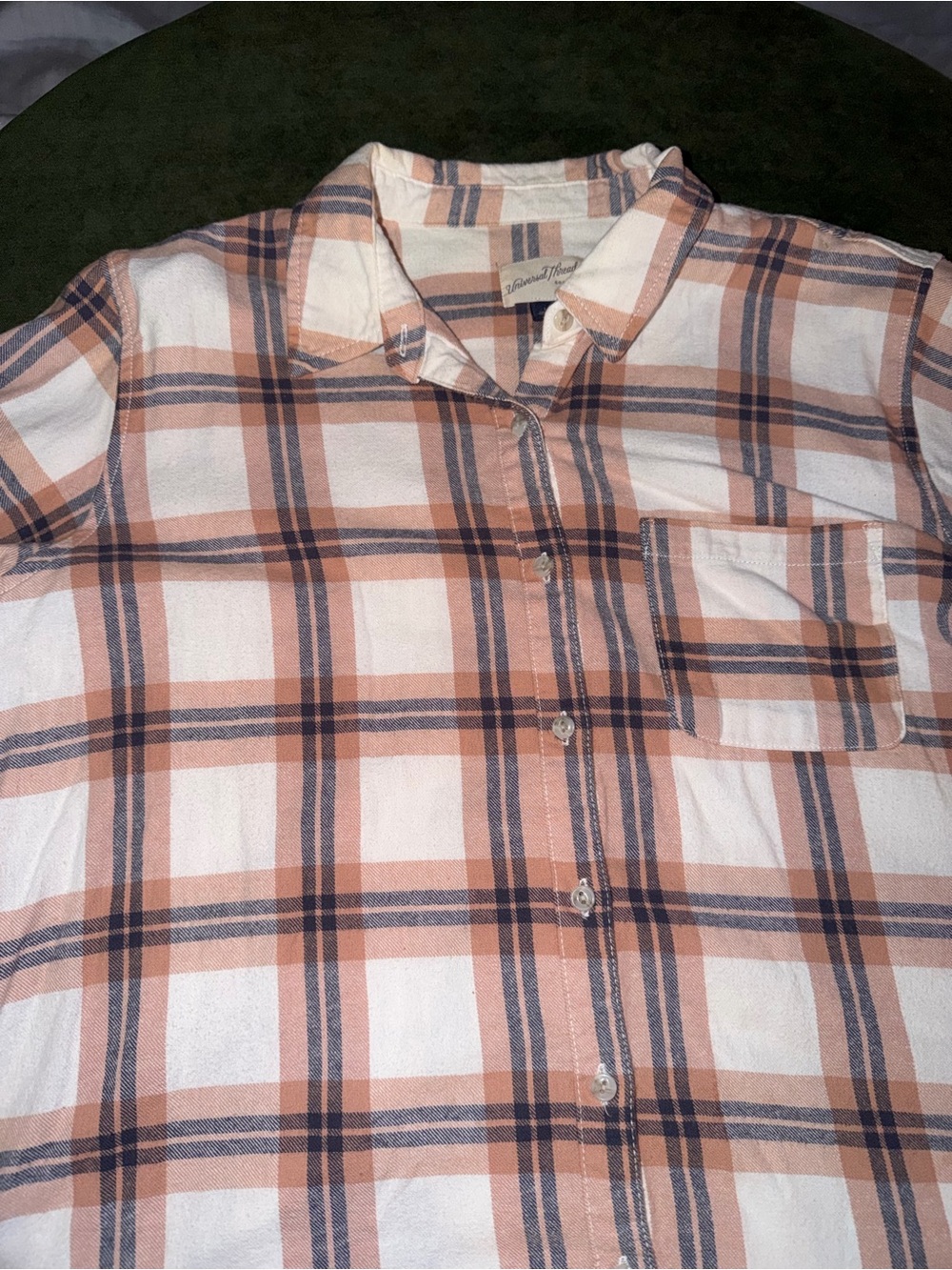 Universal Thread Peach and Navy Plaid Button-Down Shirt